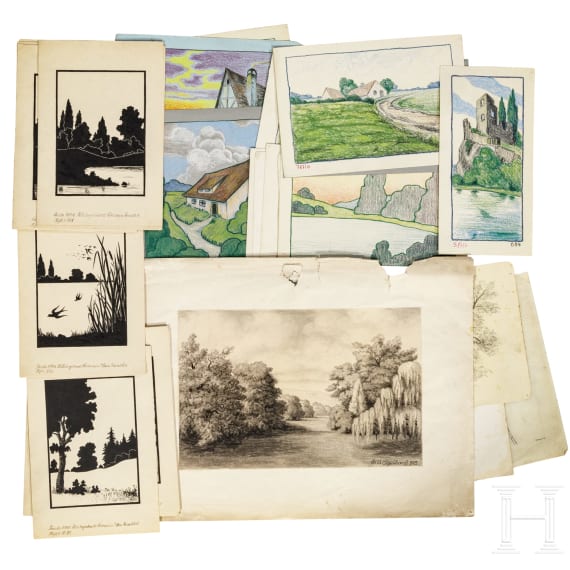 Willi Engelhardt - Studienarbeiten zu Perspektive, Architektur und Landschaft, 1920er Jahre