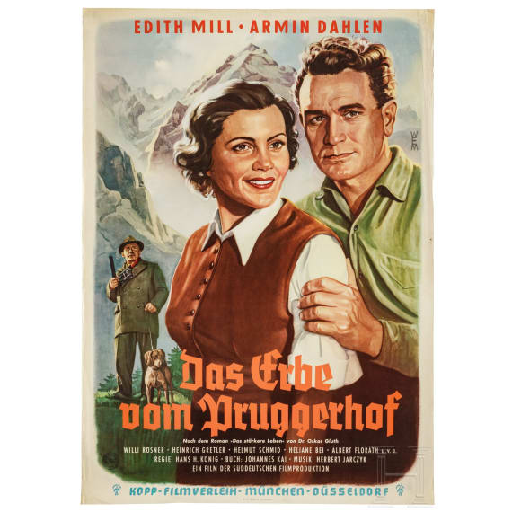 Willi Engelhardt - drei Filmplakate zu "Das Kreuz am J&auml;gersteig", "Das Erbe vom Pruggerhof" und "Das Schweigen im Walde", 1950er Jahre