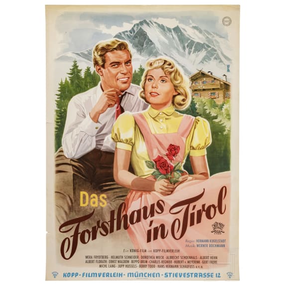 Willi Engelhardt - drei Filmplakate "Das Forsthaus in Tirol", "Flucht in die Dolomiten" mit Luis Trenker und "Oh, diese lieben Verwandten", 1950er Jahre
