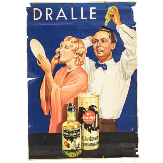 Willi Engelhardt - seltenes Plakat "Dralle - Birken-Haarwasser", Muster der Kunstanstalt Etzold & Kiessling, Crimmitschau