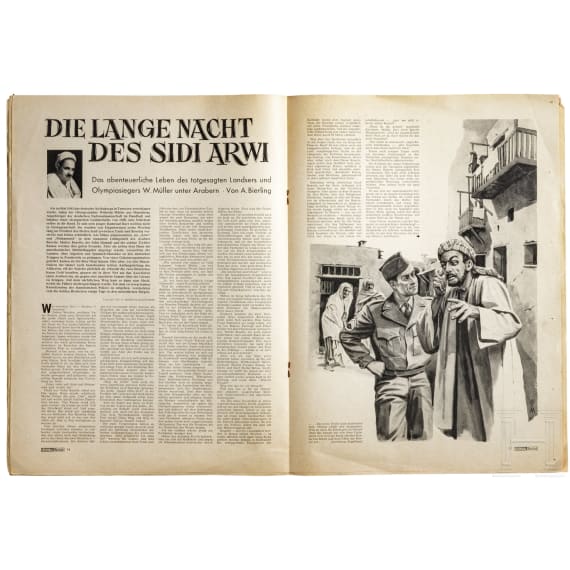 Gro&szlig;e Schaust&uuml;ck-Glasflasche "4711 - K&ouml;lnisch Wasser" und zwei Magazine "Kriminal Illustrierte" mit Titelbild von Willi Engelhardt