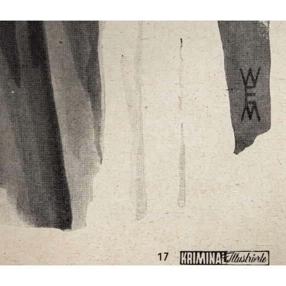 Gro&szlig;e Schaust&uuml;ck-Glasflasche "4711 - K&ouml;lnisch Wasser" und zwei Magazine "Kriminal Illustrierte" mit Titelbild von Willi Engelhardt