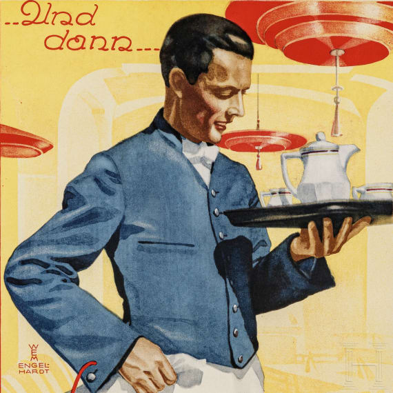 Willi Engelhardt - kleines Plakat "Cafe-Wein-Restaurant Maximilian - Unter den Arkaden", M&uuml;nchen
