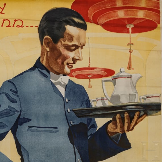 Willi Engelhardt - Plakat f&uuml;r "Cafe-Wein-Restaurant Maximilian, M&uuml;nchen, zum vornehmen Nachmittagstee mit Tanzkapelle"