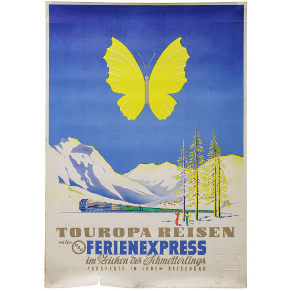 Ottomar Anton - Plakat f&uuml;r "Touropa Reisen mit dem DER Ferienexpress - im Zeichen des Schmetterlings", 1953