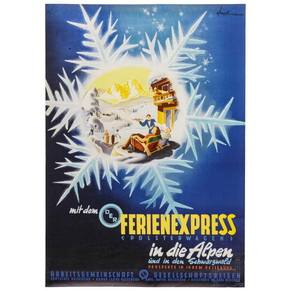 Stampfl M&uuml;nchen - Plakat "DER Touristik - Mit dem Ferienexpress in die Alpen und in den Schwarzwald", 1955