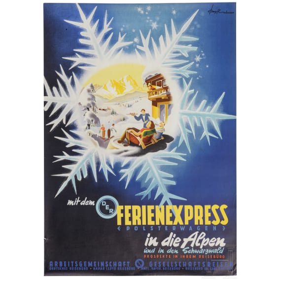 Stampfl in M&uuml;nchen - Plakat "DER Touristik - Mit dem Ferienexpress in die Alpen und in den Schwarzwald", 1955