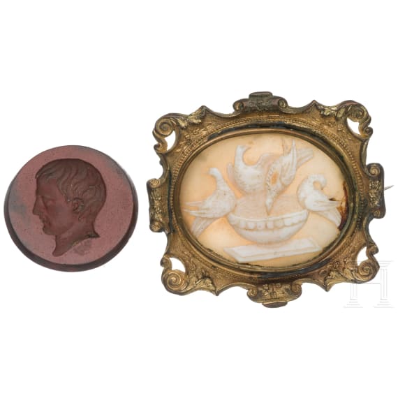 Gemme mit Napoleon-Portrait und Brosche mit Kamee, 19. Jhdt.