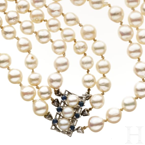 Perlenkette mit Saphiren und Diamanten