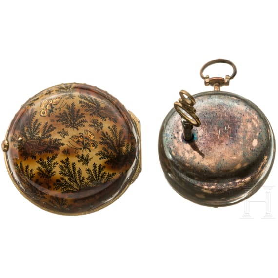Spindeluhr mit Schildpatt-Lupenmalerei, England, um 1750