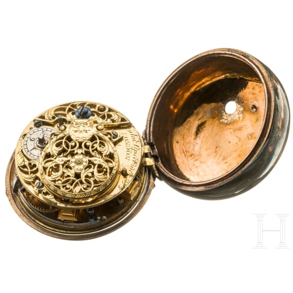 Spindeluhr mit Schildpatt-Lupenmalerei, England, um 1750