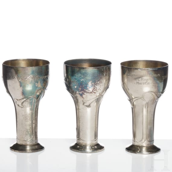 Drei Jugendstil-Pokale, Geislingen, WMF, um 1910