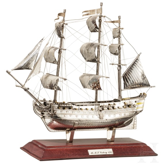 Silber-Modell des ersten britischen Marineschiffs H.M.S. Victory, Florenz/Italien, nach 1968