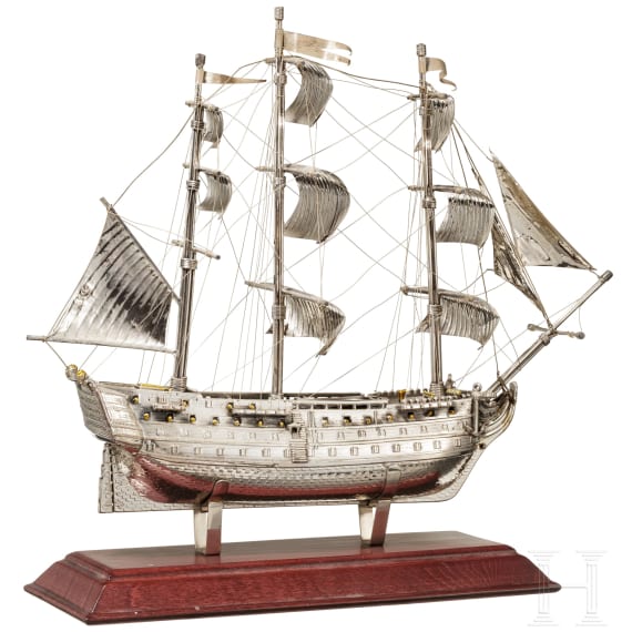 Silber-Modell des ersten britischen Marineschiffs H.M.S. Victory, Florenz/Italien, nach 1968