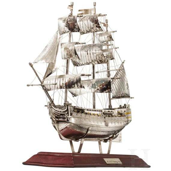 Silber-Modell des ersten britischen Marineschiffs H.M.S. Victory, Florenz/Italien, nach 1968