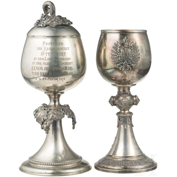 Zwei Stuttgarter Sch&uuml;tzen-Pokale, Hofjuwelier Eduard Foehr (einer), datiert 1871/1875