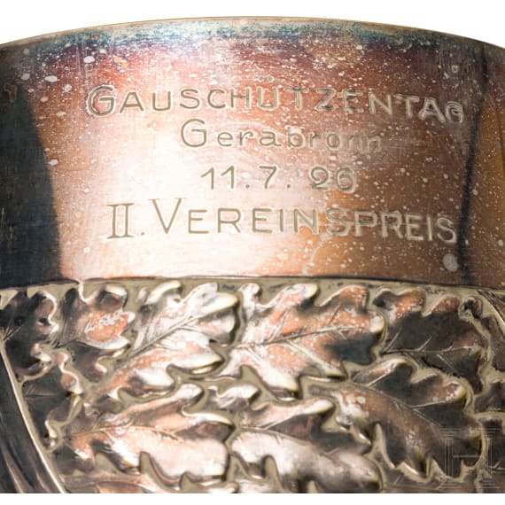 Drei Sch&uuml;tzen-Pokale, Geislingen, WMF, um 1910 bzw. datiert 1924 bzw. 1926