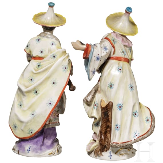 Malabar mit Zither und Malabarin mit Drehleier, deutsch, 20 Jhdt., Modell von Friedrich Elias Meyer, 1751