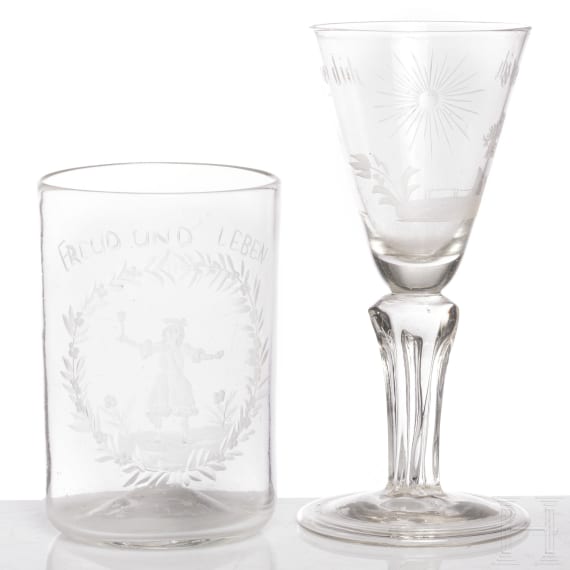 Becher und Kelchglas, deutsch, Mitte 18. Jhdt.