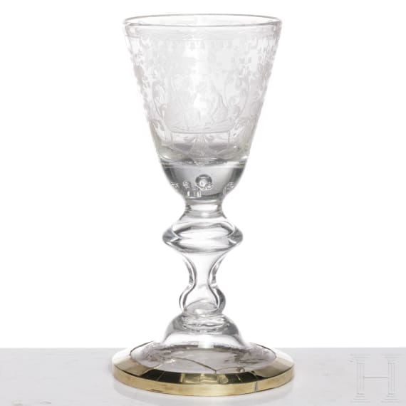 Pokal mit Liebespaar, 18. Jhdt., Schnitt sp&auml;ter