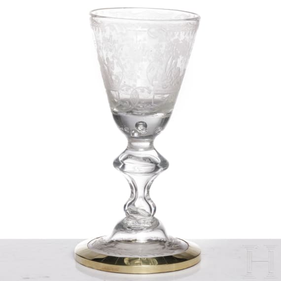 Pokal mit Liebespaar, 18. Jhdt., Schnitt sp&auml;ter