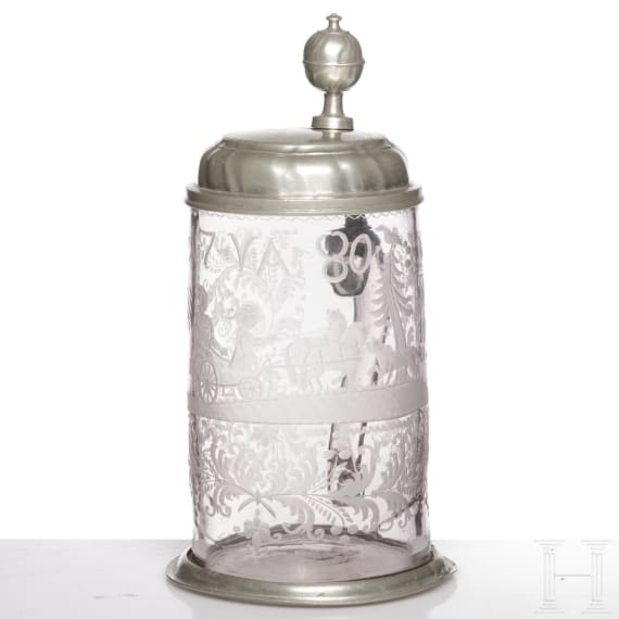 Walzenkrug mit Zinndeckel, Sachsen, datiert 1780