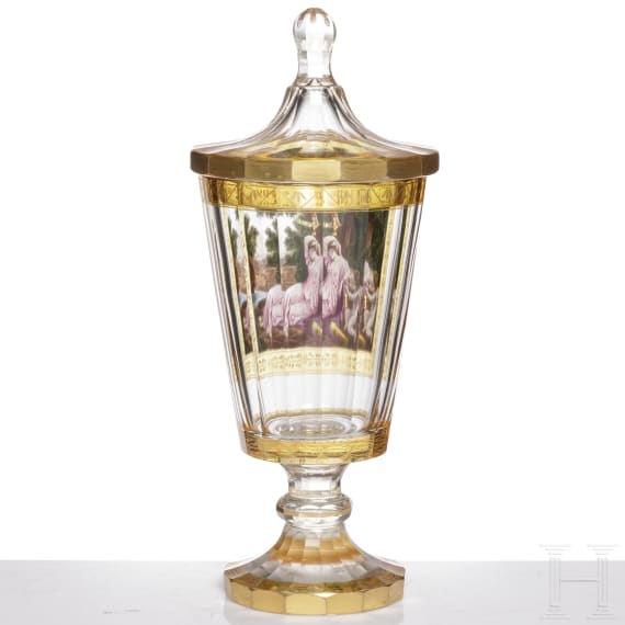 Gro&szlig;er Deckelpokal mit Allegorie, Nordb&ouml;hmen, Ende 19. Jhdt.