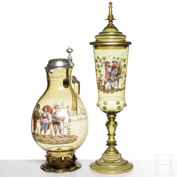 Krug und Deckelpokal, Bayrischer Wald, wohl Theresienthal, um 1880