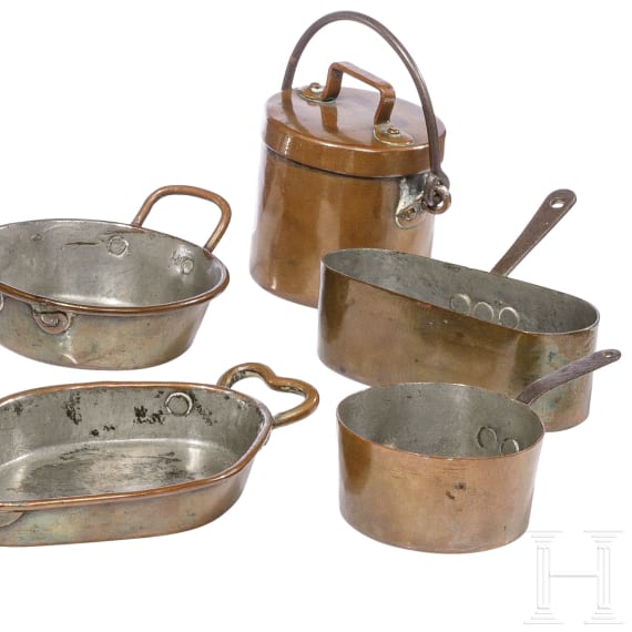 Kleine Sammlung Metallgeschirr, deutsch, 19. Jhdt.