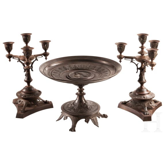 Dreiteiliges Tischset aus Eisenguss, Gie&szlig;erei Offenbach, um 1840/50