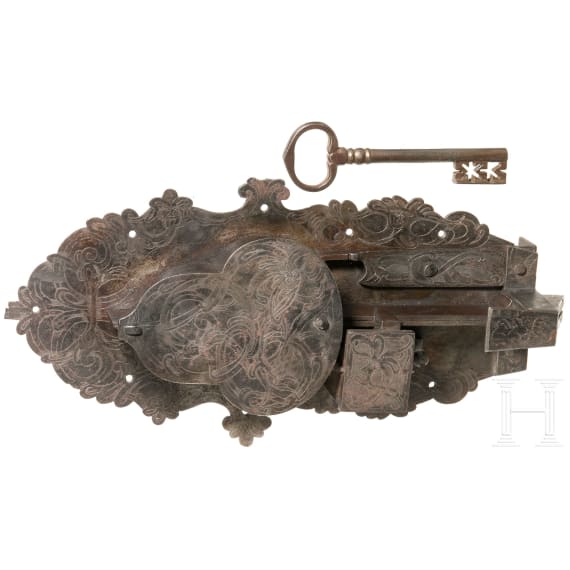 Eisernes T&uuml;rschloss, deutsch, um 1650