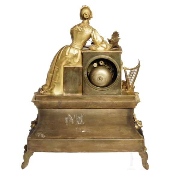 Empire-Kaminuhr mit Allegorie der Poesie, Frankreich, Uhrwerk Belgien, um 1820