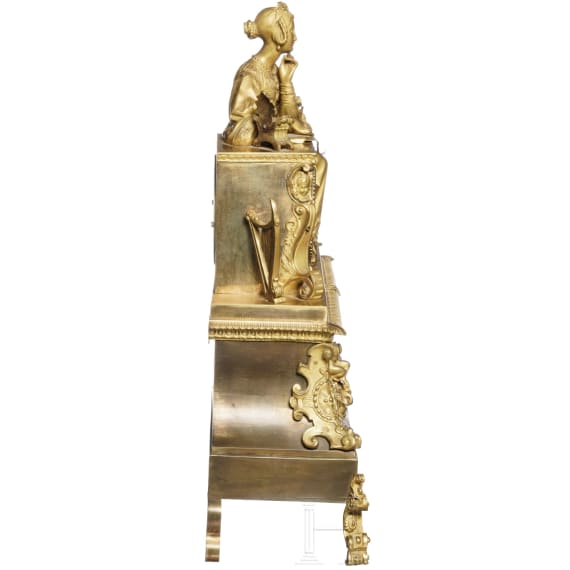 Empire-Kaminuhr mit Allegorie der Poesie, Frankreich, Uhrwerk Belgien, um 1820