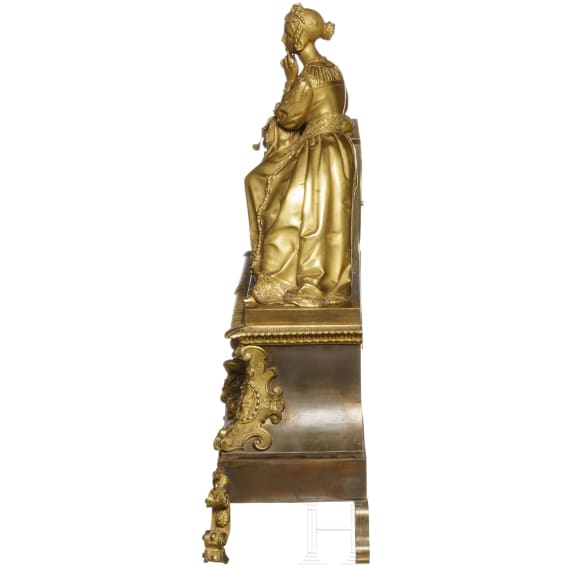 Empire-Kaminuhr mit Allegorie der Poesie, Frankreich, Uhrwerk Belgien, um 1820