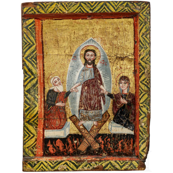 Gro&szlig;formatige melkitische Ikone mit der H&ouml;llenfahrt Christi, Syrien, 18. Jhdt.