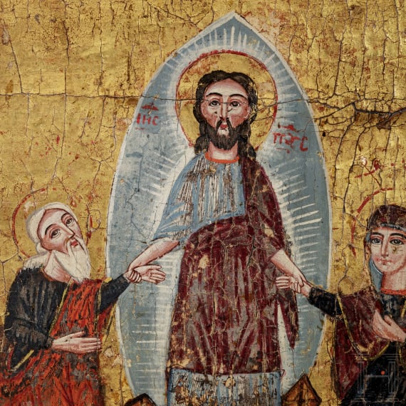 Gro&szlig;formatige melkitische Ikone mit der H&ouml;llenfahrt Christi, Syrien, 18. Jhdt.