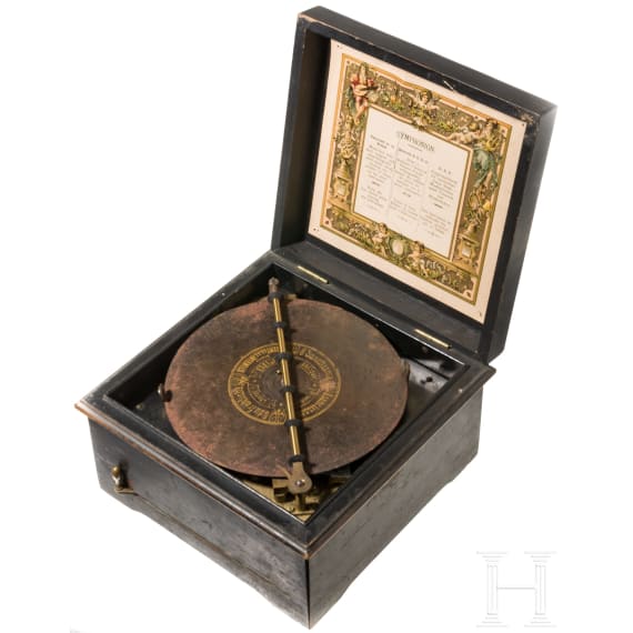 Plattenspieldose "Symphonion", Leipzig-Gohlis, Symphonion-Musikerwerke, um 1900