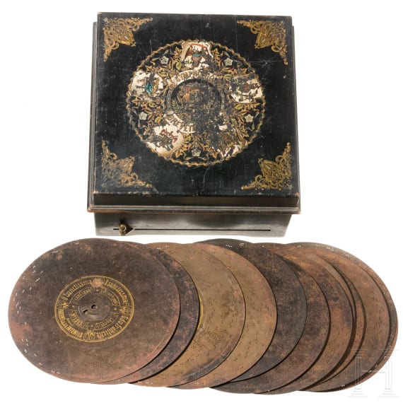 Plattenspieldose "Symphonion", Leipzig-Gohlis, Symphonion-Musikerwerke, um 1900