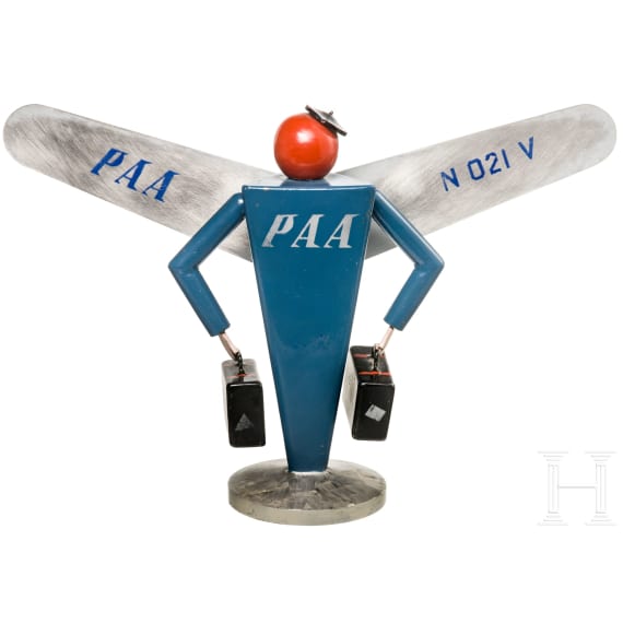 Reiseb&uuml;ro-Tisch-Modell "Pan American Airways N 021 V", 50er Jahre, sowie Satelliten-Spardose "Railroadmen's Federal Savings", mit Schl&uuml;ssel
