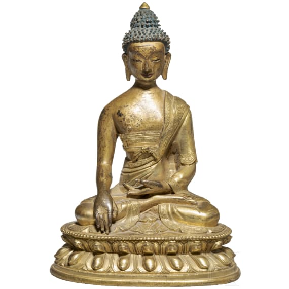 Buddha Shakyamuni aus vergoldeter Bronze, Tibet, 18./19. Jhdt.