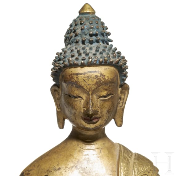 Buddha Shakyamuni aus vergoldeter Bronze, Tibet, 18./19. Jhdt.