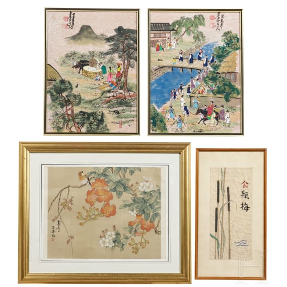 Drei farbige Tuschbilder, China, 20. Jhdt.