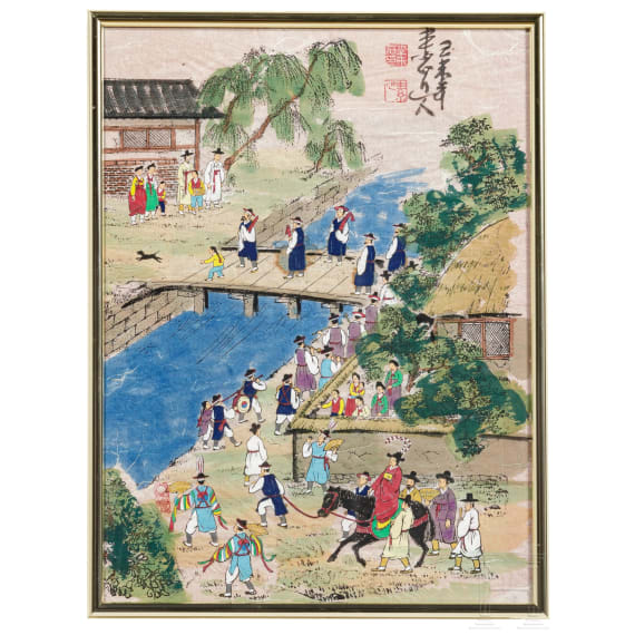 Drei farbige Tuschbilder, China, 20. Jhdt.