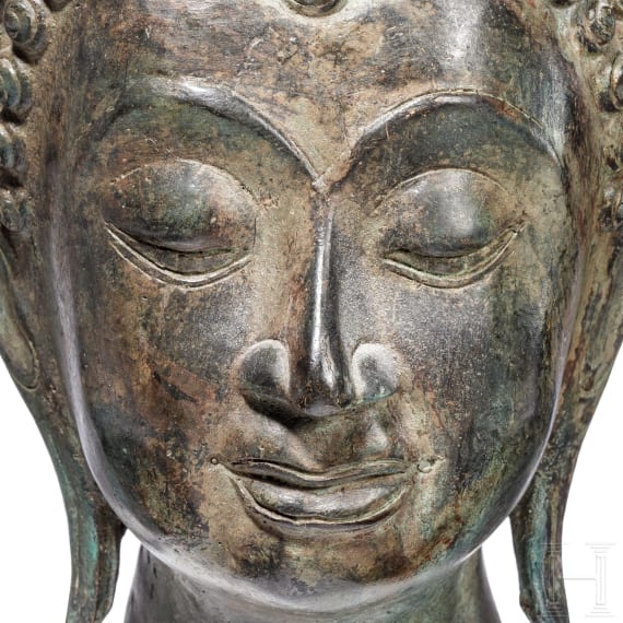 Buddhakopf aus Bronze im Khmer-Stil, Kambodscha, um 1900