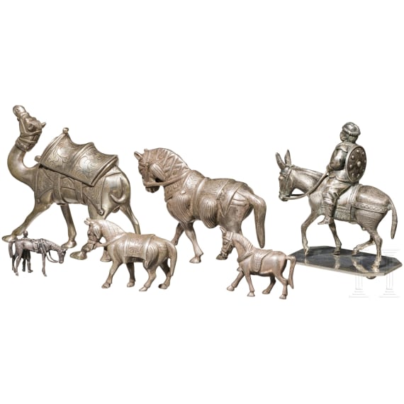 Konvolut Silberminiaturen, Tiere, Asien, fr&uuml;hres 20. Jhdt.