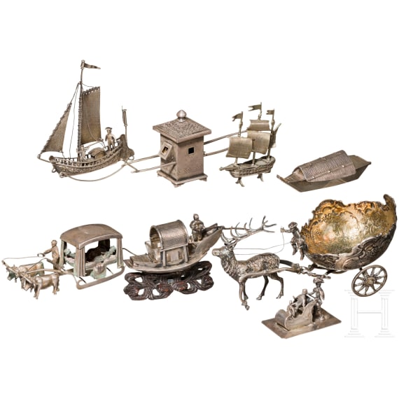Konvolut Silberminiaturen, Transport und Bewegung, Eurasien, fr&uuml;hres 20. Jhdt.