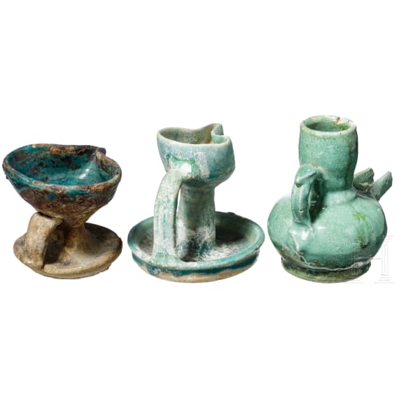 Three Islamic oil lamps, Near and Middle East, 13th - 16th century