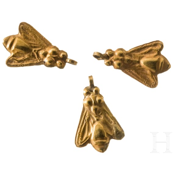 Drei Goldanh&auml;nger in "Bienenform", ostgriechisch, 6. Jhdt. v. Chr.