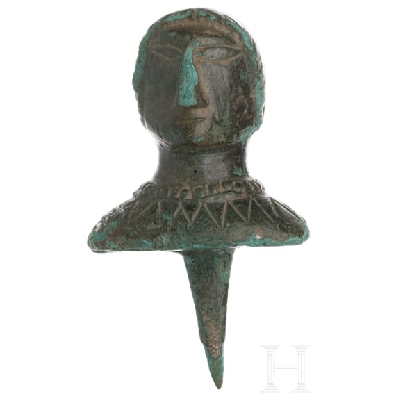 M&ouml;belbeschlag in Form eines Kopfes, Bronze, r&ouml;misch, 1. - 2. Jhdt.