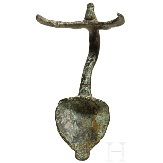 Bronzene Henkelattasche einer Kanne, r&ouml;misch, 2. - 3. Jhdt.